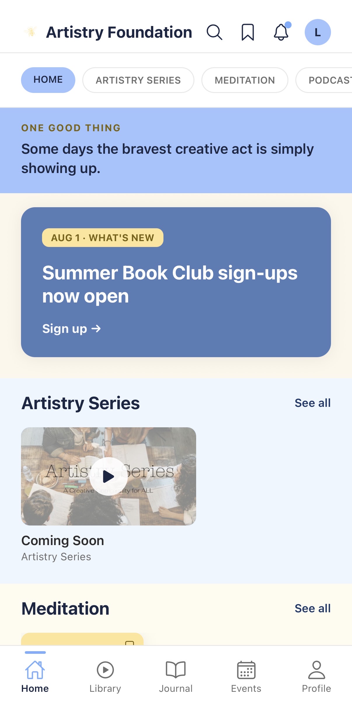 The Artistry App home screen